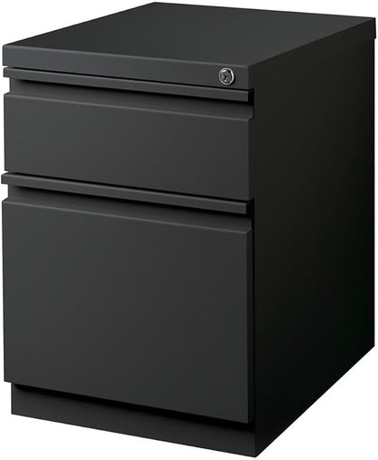 Pemberly Row 20" Metal Mobile Pedestal Filing Cabinet, Charcoal Finish, 2 Drawers, Letter-Size File Compatible, Ball-Bearing Suspension, Lock Included, Hidden Casters, Contemporary Office Storage Unit