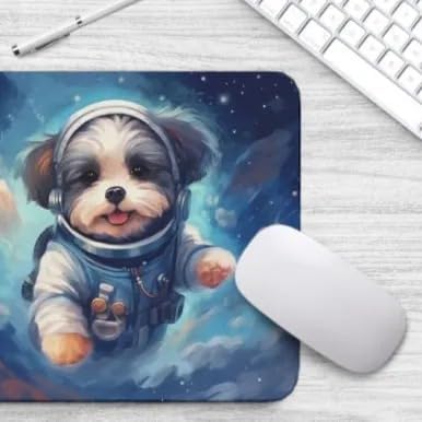 Mouse Pad Havanese Astronaut Dog in Space Mouse Pad Puppy floating in Space for Home Office Work Desk Computer Desktop Laptop for Dog Lovers