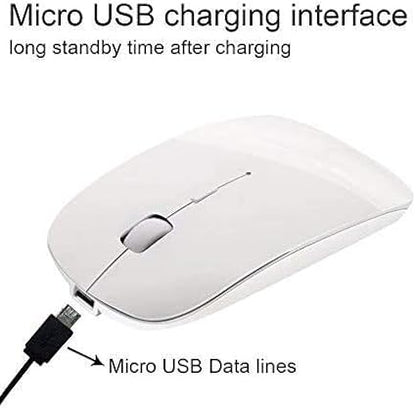 Tsmine Bluetooth Wireless Mouse - Slim Rechargeable, Noiseless Click & 3 Adjustable DPI Levels for Laptop, Tablet, iMac, MacBook Air - White