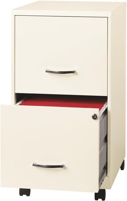 Pemberly Row 2-Drawer Mobile Vertical Filing Cabinet, 18in Metal, Pearl White Finish, Lockable Storage, Letter-Size File Drawer, Smooth Glide Suspension, Compact Office Furniture with Casters