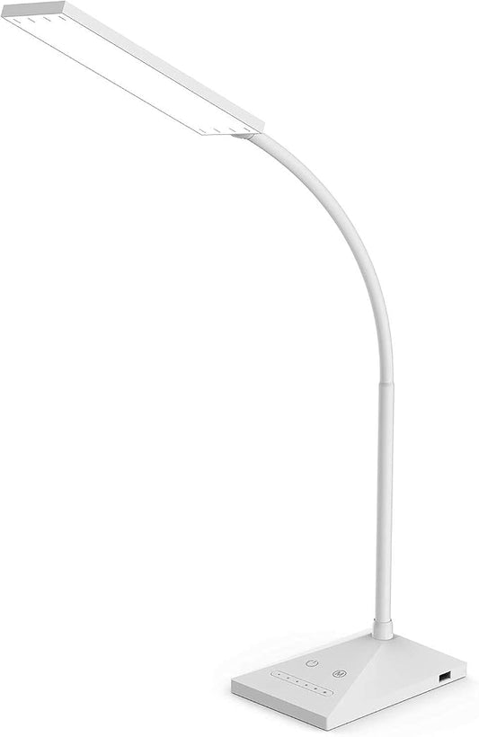 RAOYI LED Desk Lamp, 12W Dimmable Table Lamp Eye-Caring Reading Light with USB Charging Port Touch Control 5 Color Modes 7-Level Brightness Adjustable for Office Home Bedroom (White)