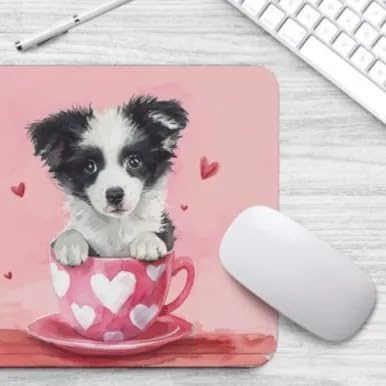 TUBBIE Basic Mousepad Puppy in Tea Cup Mouse Pad Desktop Laptop Computer Accessories Home Office Gaming Work Desk Computer Non-Slip Rubber Gift for Dogs Lover Mousepad Coffee or Tea (Border Collie)