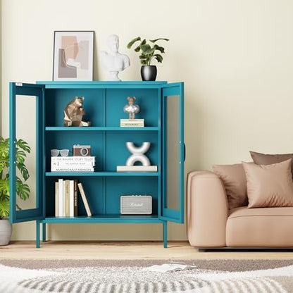 Chshin Metal Locker Storage Cabinet with 2 Mesh Doors and Adjustable Shelves,Blue Metal Locker Cabinets,Coffee Bar Cabinet,Kitchen Pantry Storage Cabinets for Home,Sideboard,Office(40" H)