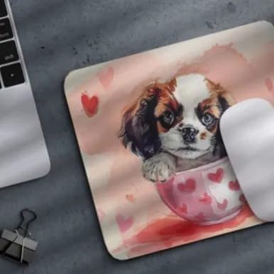 TUBBIE Basic Mousepad Puppy in Tea Cup Mouse Pad Desktop Laptop Computer Accessories Home Office Gaming Work Desk Computer Non-Slip Rubber Gift for Dogs Lover Mousepad Coffee or Tea (Cavalier King)
