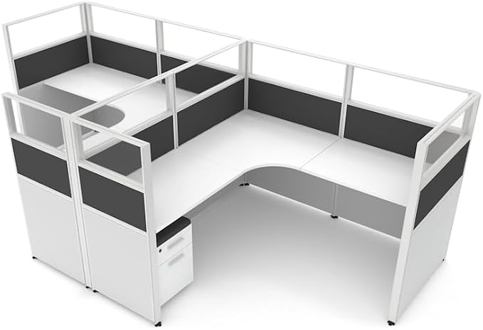 SUNLINE Office Cubicle Kit - Modular Office Furniture Kit with 7 Layout Options, Adjustable Panels and Mobile Storage, Easy-Assembly Desk System for Modern Workspaces - Charcoal