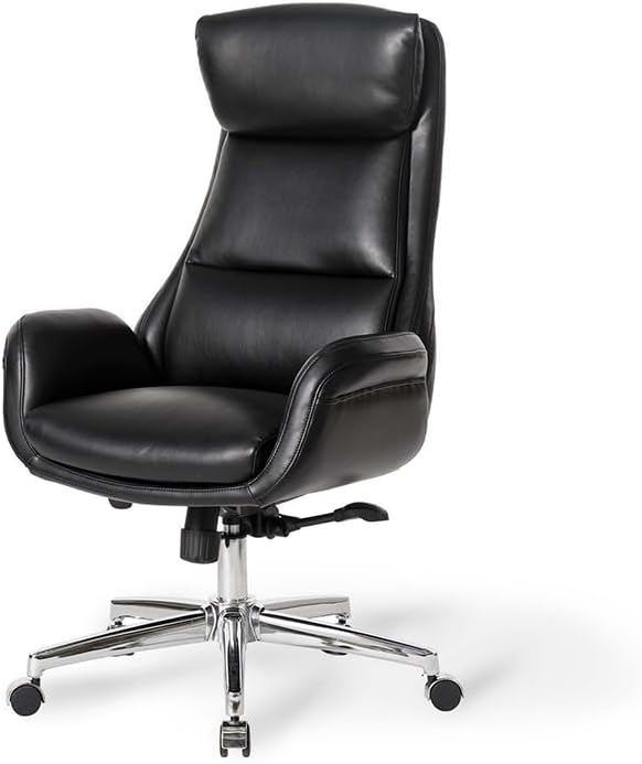 Glitzhome Mid-Century Modern Air Leatherette Adjustable Task Chair Swivel High Back Office Chair Computer Desk Chair with Armrest(Black)