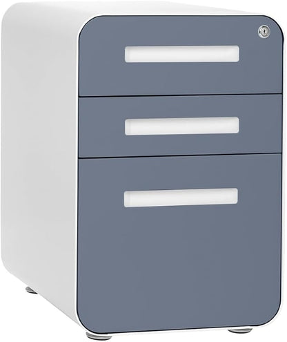 Laura Davidson Furniture Stockpile 3 Drawer File Cabinet with Lock - Under Office Desk Metal Filing Cabinet, Legal/Letter File Folders, Wheels and Stationary Feet, Pre-Assembled, Coastal Blue