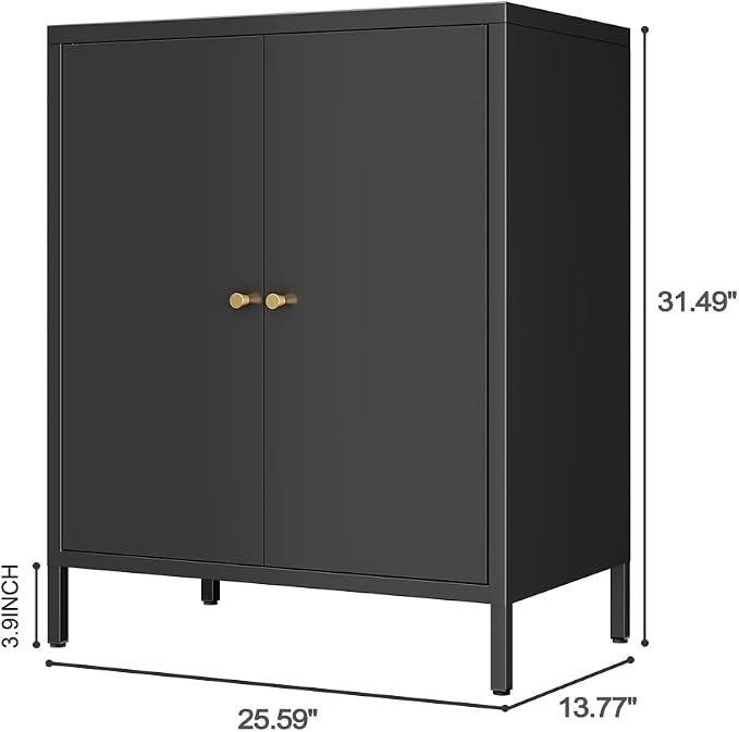 2 Door Metal Accent Storage Cabinet for Home, Living Room, Office Room,Kitchen-Metal Locker Cabinet with 1 Adjustable Shelves-2-Tier (Small 2 Door Cabinet, Black)