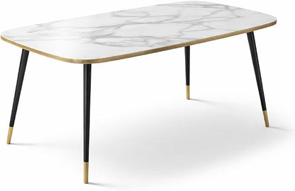 HIPIHOM 47.2''Dining Table Set for 4, Modern Rectangular Dining Table with White Marble Texture MDF Top, Nordic Style Kitchen Table for 4-6 Persons, Space-Saving Home Office Desk