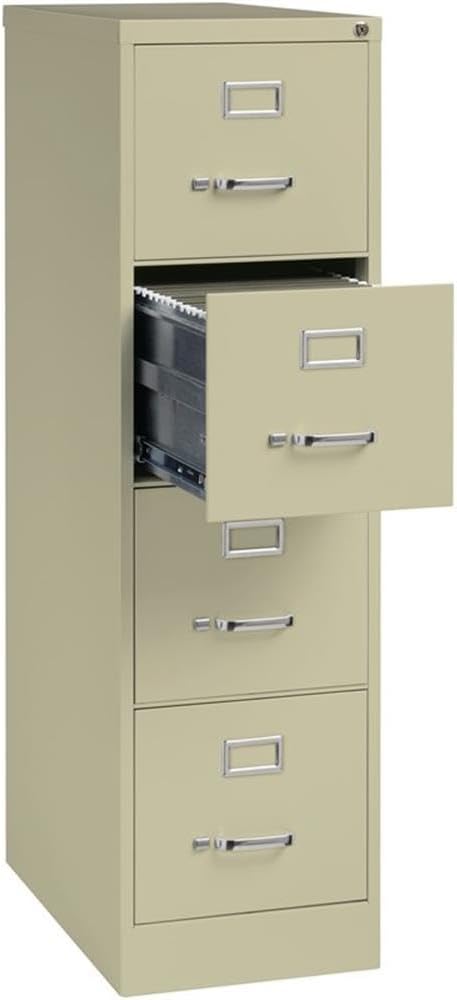 Scranton & Co Metal 4-Drawer Vertical File Cabinet, 25"D, Beige Finish, Letter Width, Commercial Grade Steel, Ball-Bearing Suspension, Core-Removable Lock, Greenguard Certified Office Storage Solution