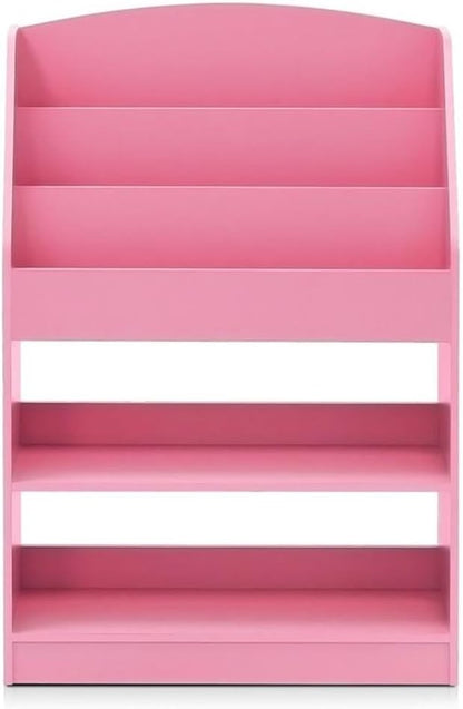 Furinno LOVA Book Shelf, 5-Tier Magazine Bookshelf, Bookcase with Open Shelves Storage, 9.4 x 24.6 x 37, for Living Room, Bedroom, Home Office, Pink