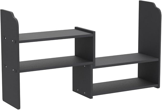 YGYQZ Adjustable PVC Desktop Organizer Storage Rack - Black Desk Shelf for Office, Women, Dormitory & Home Decor