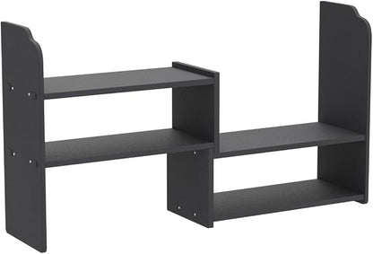 YGYQZ Adjustable PVC Desktop Organizer Storage Rack - Black Desk Shelf for Office, Women, Dormitory & Home Decor