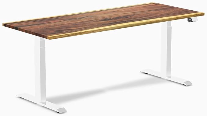 Desky Dual Hardwood Sit Stand Desk - 72x30 Electric Standing Desk - Dual Motor, 3 Stage Adjustable Height Desk - Solid Wood Standing Desk - Whole-Piece Top in Real Saman Wood