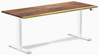 Desky Dual Hardwood Sit Stand Desk - 72x30 Electric Standing Desk - Dual Motor, 3 Stage Adjustable Height Desk - Solid Wood Standing Desk - Whole-Piece Top in Real Saman Wood