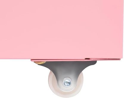 Vertical File Cabinet, 6 Drawers Rolling File Organizer Cabinets with Lock, Heavy Duty Metal Storage Cabinet, Movable Under Desk Filing Cabinet for Office, Study, Dresser (Pink)