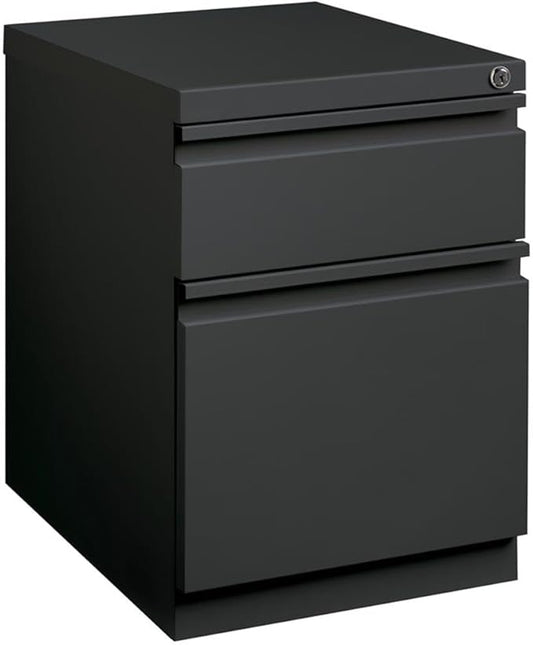 Pemberly Row 20" Metal Mobile Pedestal Filing Cabinet, Charcoal Finish, 2 Drawers, Letter-Size File Compatible, Ball-Bearing Suspension, Lock Included, Hidden Casters, Contemporary Office Storage Unit