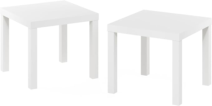Furinno Classic Homey Square Parsons Side End Table, Set of 2, White