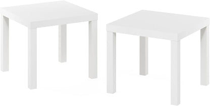 Furinno Classic Homey Square Parsons Side End Table, Set of 2, White