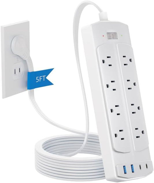 2 Prong Power Strip, Yozisital 2 Prong to 3 Prong Outlet Adapter, 5FT Extension Cord with Polarized Plug, 8 AC Outlets & 4 USB, Wall Mountable, Ideal for Non-Grounded Outlets