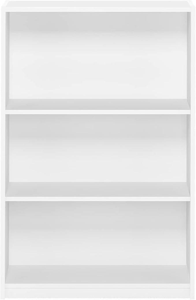 Furinno Jaya Book Shelf, 3-Tier Bookshelf, Bookcase with Adjustable Shelves, 9.5 x 24.5 x 40.3, for Organization and Storage, for Living Room, Bedroom, Home Office, White