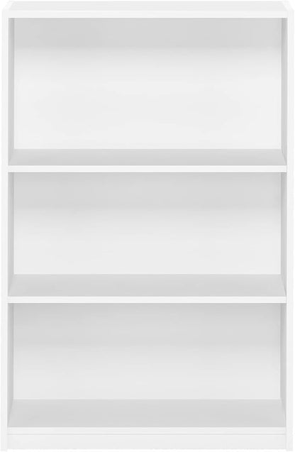 Furinno Jaya Book Shelf, 3-Tier Bookshelf, Bookcase with Adjustable Shelves, 9.5 x 24.5 x 40.3, for Organization and Storage, for Living Room, Bedroom, Home Office, White