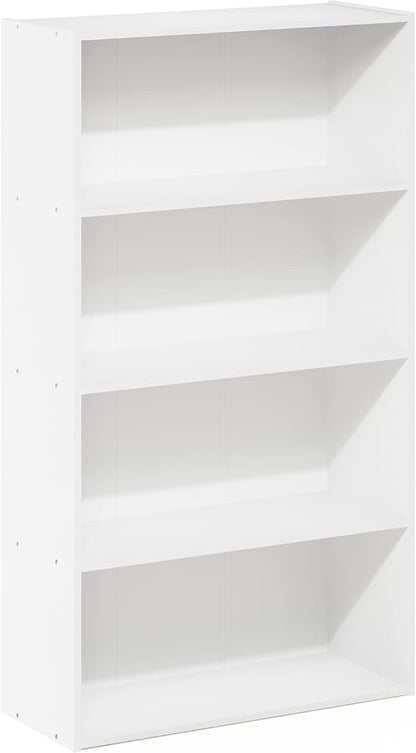 Furinno PASIR Book Shelf, 4-Tier Bookshelf, Bookcase with Open Shelf, 9.4 x 23.6 x 41.7, for Living Room, Bedroom, Home Office, White