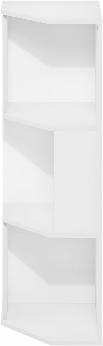Furinno ECON Corner Shelf, 3-Tier Corner Book Shelf, Standing Storage Shelves, Cube Display Rack, Bookshelf, for Organization and Storage, Living Room, Home Office, Plain White