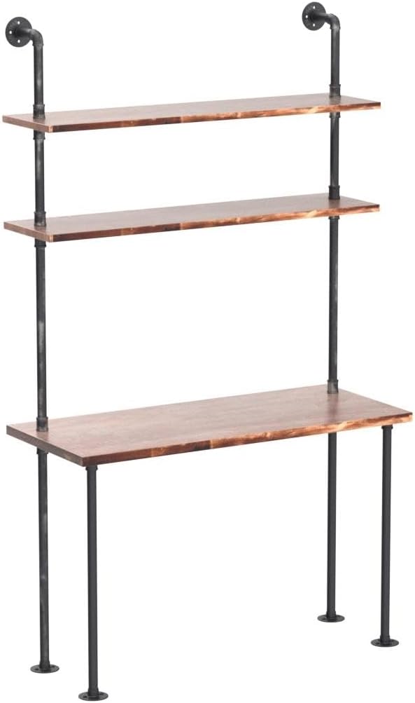 Industrial Style Office Decor,Computer Desk 47.2"×20"×79" with 2-Tier Storage Pipe Shelves,Bookshelf Laptop Desk,Studying Writing Table Workstation with Hutch for Home Ofiice