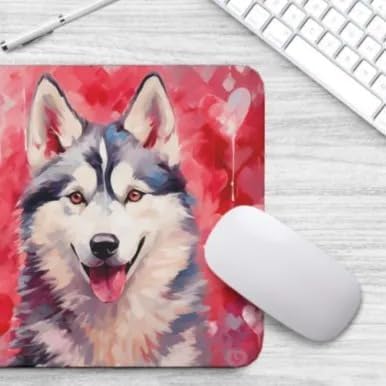 Siberian Husky Mouse Pad Dog with Red Hearts Pattern Non-Slip Rubber Mouse Pad Puppy in Love Mouse Pad for Home Office Work Desk Computer Desktop Laptop for Dog Lovers