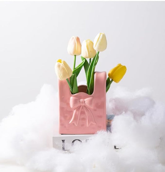 Ceramic Paint Brush Holder, Countertop Organizer,Ceramic T-shirt Bag Sharp Paint Brush Holder (Pink)