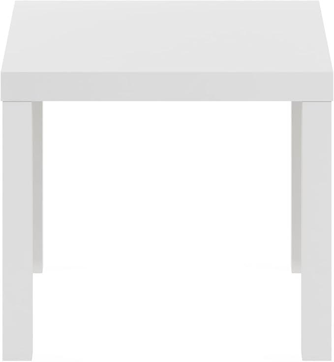Furinno CLASSIC Side Table, Square Modern End Table with 1.8" Triple Thick Tabletop, Simple Night Stand, Bedside Table, Toolless Assembly, for Living Room, Bedroom, White