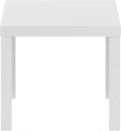 Furinno CLASSIC Side Table, Square Modern End Table with 1.8" Triple Thick Tabletop, Simple Night Stand, Bedside Table, Toolless Assembly, for Living Room, Bedroom, White