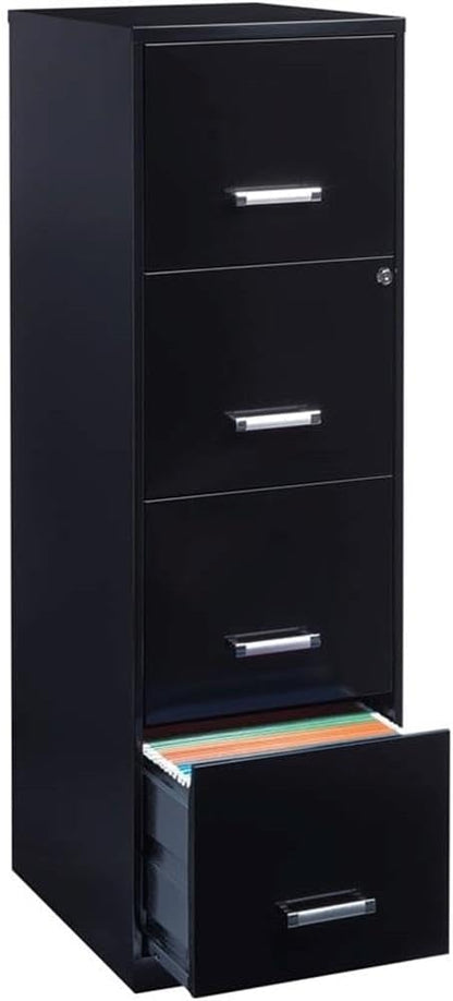 Scranton & Co 18" Deep 4 Drawer Metal Filing Cabinet, Black Finish, Pre-Assembled, Vertical File Cabinet for Letter-Size Documents, Cam Lock Security, Durable Steel Office Storage Solution