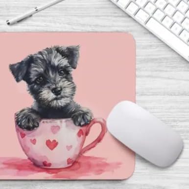 Dog Mousepad Desktop Laptop Computer Accessories Puppy in Tea Cup Mouse Pad Home Office Gaming Work Desk Computer Non-Slip Rubber Mousepad (Miniature Schnauzer)