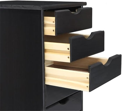Pemberly Row Modern Solid Wood 6-Drawer Roll Utility Cart, Black Finish, L 15.25 x W 13.25 x H 25.75 in, Durable Pine Wood, Mobile Storage for Home Office, Crafts, Kitchen, Compact & Spacious Design