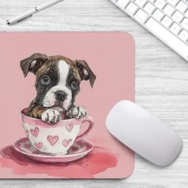 TUBBIE Basic Mousepad Puppy in Tea Cup Mouse Pad Desktop Laptop Computer Accessories Home Office Gaming Work Desk Computer Non-Slip Rubber Gift for Dogs Lover Mousepad Coffee or Tea (Boxer)