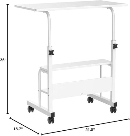 Adjustable Table Student Computer Portable Home Office Furniture Small Spaces Sofa Bedroom Bedside Desk Learn Play Game Desk on Wheels Movable with Storage Table Size 31.5 * 15.7 Inch,White D