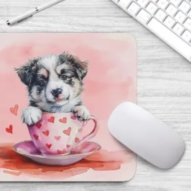 Dog Mousepad Desktop Laptop Computer Accessories Puppy in Tea Cup Mouse Pad Home Office Gaming Work Desk Computer Non-Slip Rubber Mousepad (Australian Shepherd)