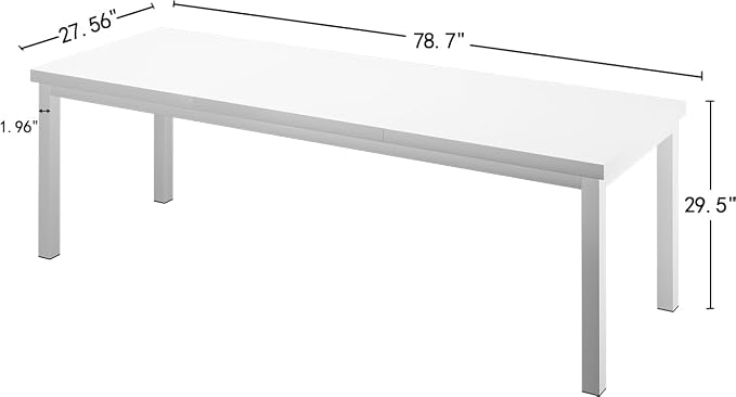 78.7 Inch Large Computer Desk, Modern Table with Thick Tabletop, Spacious Gaming Desk for 2 People, Study Writing Workstation for Home Office, Work from Home, White