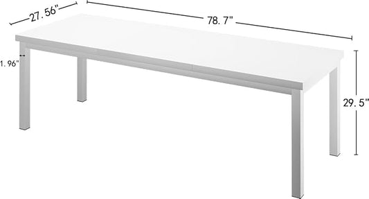 78.7 Inch Large Computer Desk, Modern Table with Thick Tabletop, Spacious Gaming Desk for 2 People, Study Writing Workstation for Home Office, Work from Home, White