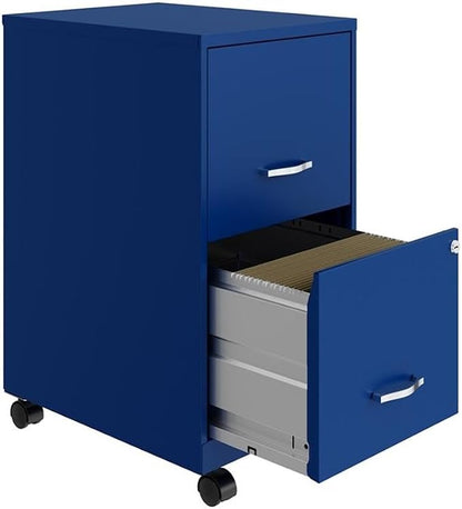 Pemberly Row 2-Drawer Metal Mobile Filing Cabinet, 18" D x 14.25" W x 26.7" H, Blue Finish, Locking System, Smooth Glide Suspension, Letter-Size Hanging File Storage, Home or Office Use