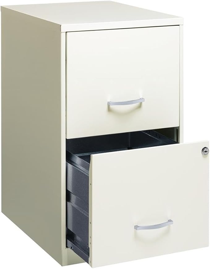 Scranton & Co 18" 2-Drawer Metal Filing Cabinet, Pearl White Finish, Compact Design, Letter-Size Hanging File Storage, Locking Drawers, Easy-Clean Painted Steel, Home Office or Small Office Use