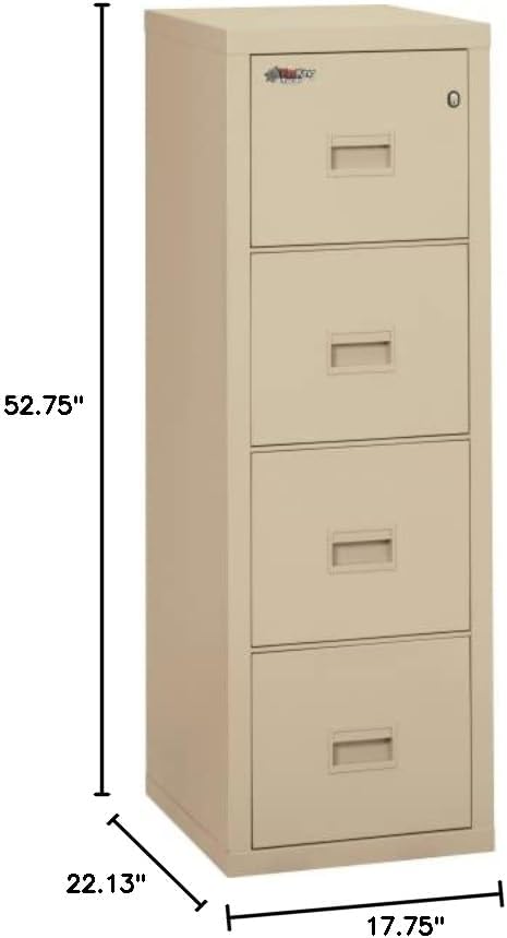 FireKing Turtle Vertical 4 Drawer Legal and Letter Fire Safe File Cabinet with Key Lock, 1 Hour Fire Rated, UL Rated & Water Resistant Home Safe, Filing Cabinet, Made in the USA, Parchment
