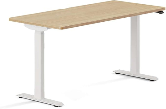 Branch Duo Standing Desk 58 Inches - Adjustable Standing Desk with 20” Range - OLED Control Panel - Frameless Design & Compact Size Suitable for Many Spaces - Woodgrain Top - White Base
