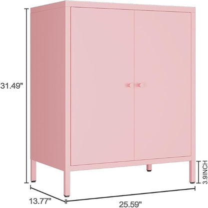2 Door Metal Accent Storage Cabinet-Locker Cabinet for Office Room,Garage-Metal Storage Cabinet with 1 Adjustable Shelves (Pink)