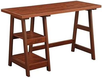 Convenience Concepts Designs2Go Trestle Desk 47" - Modern Desk or Vanity with Shelves, for Office, Dorm, Living Room, Cherry
