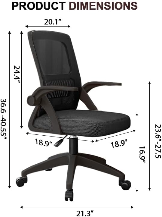 Office Chair, Ergonomic Desk Chair Breathable Mesh Chair Swivel Chair with Flip-Up Arms and Lumbar Support Computer Chair for Home Office