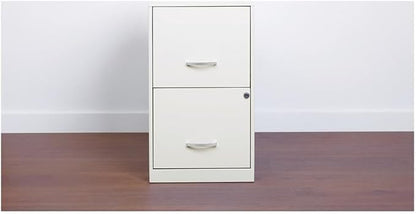 Scranton & Co 18" 2-Drawer Metal Filing Cabinet, Pearl White Finish, Compact Design, Letter-Size Hanging File Storage, Locking Drawers, Easy-Clean Painted Steel, Home Office or Small Office Use