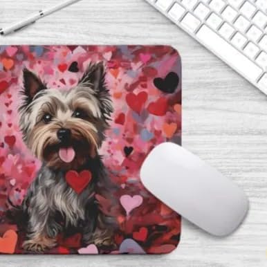Yorkshire Terrier Mouse Pad Dog with Red Hearts Pattern Non-Slip Rubber Mouse Pad Puppy in Love Mouse Pad for Home Office Work Desk Computer Desktop Laptop for Dog Lovers